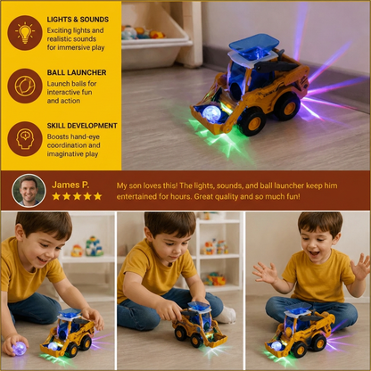 Interactive Light-Up Construction Bulldozer with Ball Launcher for Kids