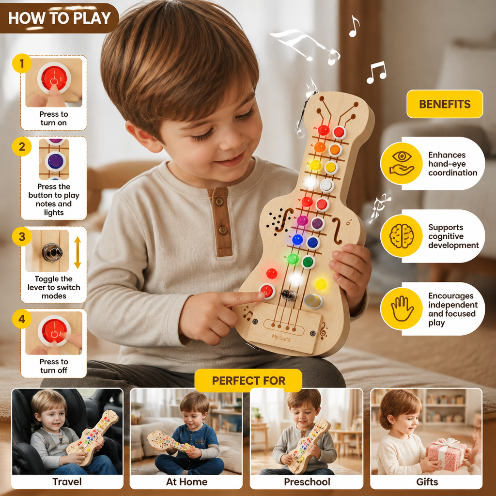 Wooden Light & Sound Guitar Busy Board
