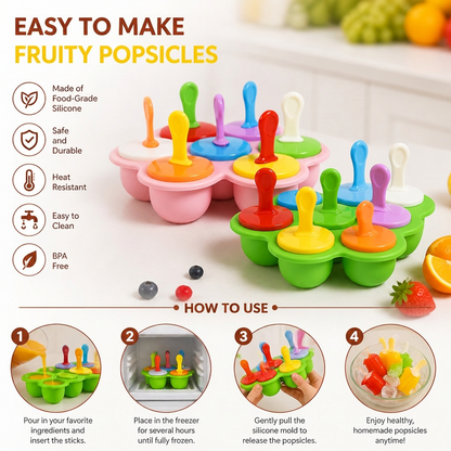 7-Piece Silicone Popsicle Mold – Reusable Ice Pop Maker for Kids