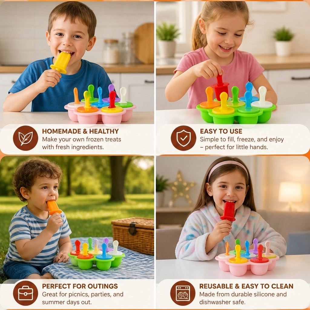 7-Piece Silicone Popsicle Mold – Reusable Ice Pop Maker for Kids