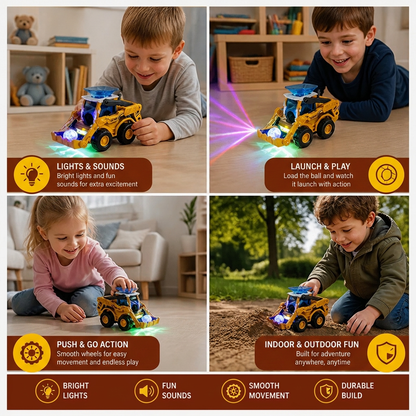 Interactive Light-Up Construction Bulldozer with Ball Launcher for Kids