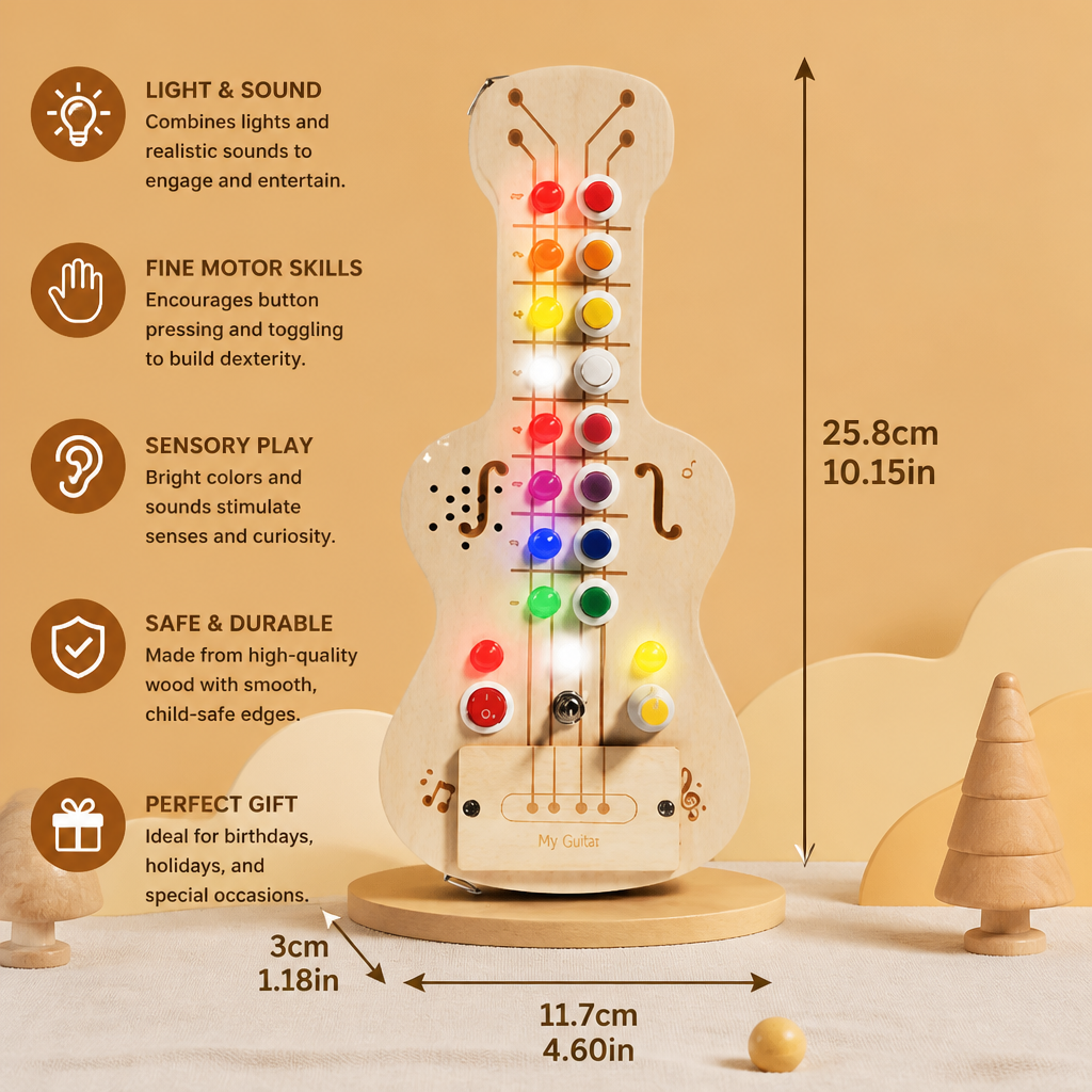 Wooden Light & Sound Guitar Busy Board