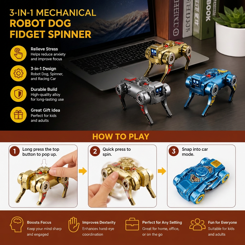 3-in-1 Mechanical Robot Dog Fidget Spinner Toy