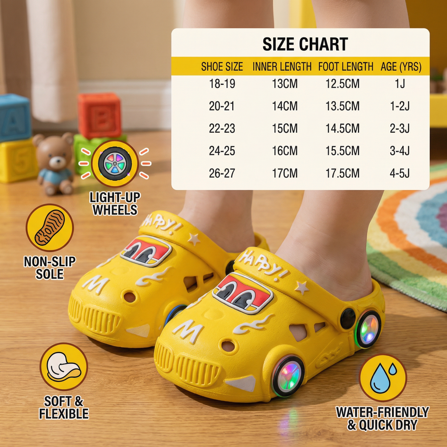 Light-Up Car Kids Slides – Non-Slip Bath & Beach Slippers