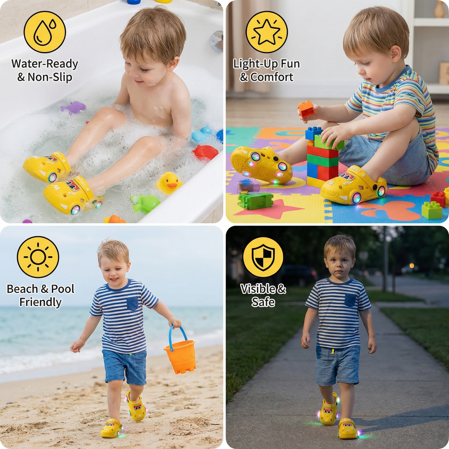 Light-Up Car Kids Slides – Non-Slip Bath & Beach Slippers