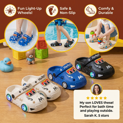 Light-Up Car Kids Slides – Non-Slip Bath & Beach Slippers