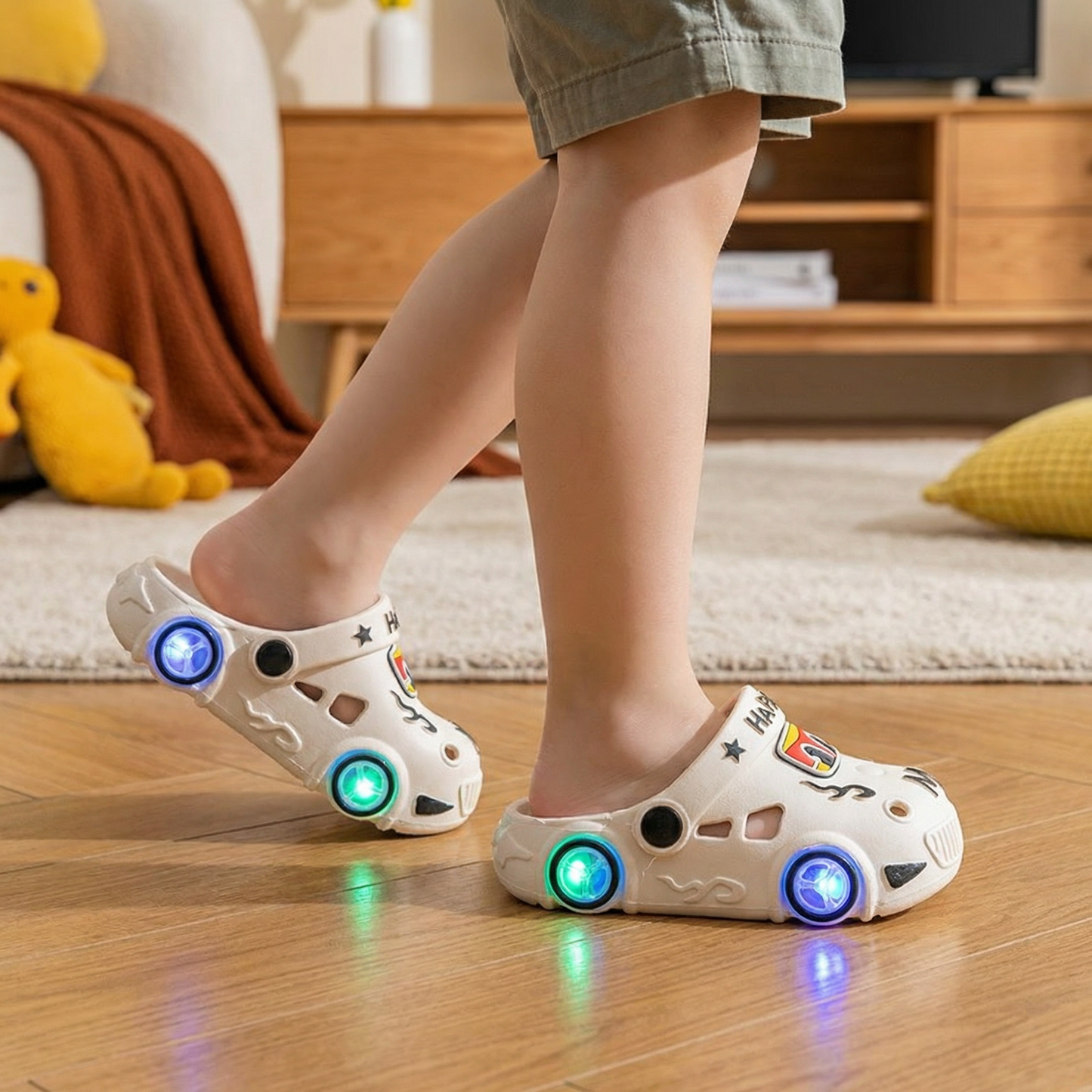Light-Up Car Kids Slides – Non-Slip Bath & Beach Slippers