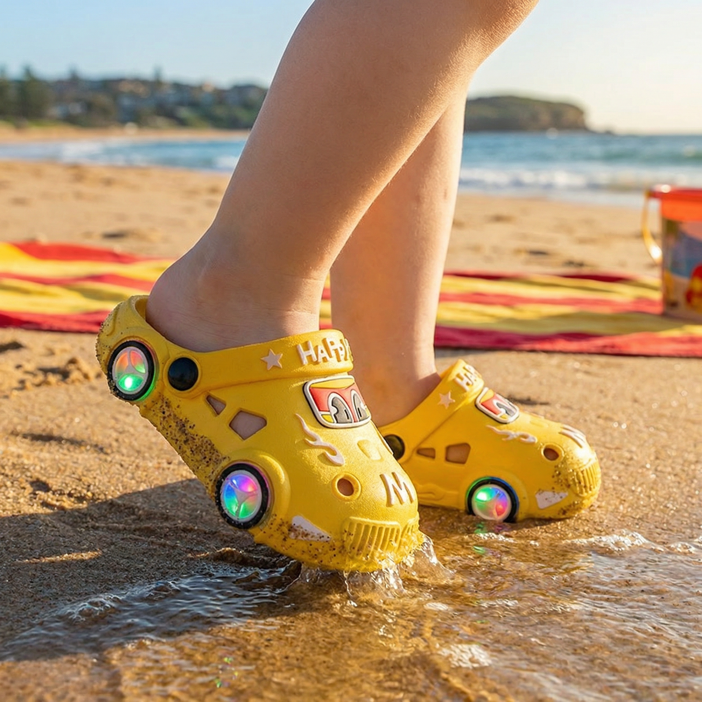 Light-Up Car Kids Slides – Non-Slip Bath & Beach Slippers