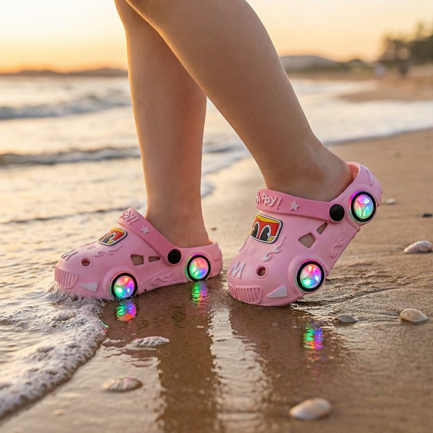 Light-Up Car Kids Slides – Non-Slip Bath & Beach Slippers