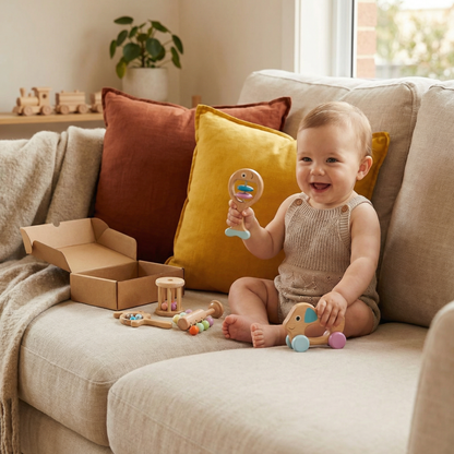 Wooden Baby Gift Set – Rattle & Musical Toy Set for Newborns