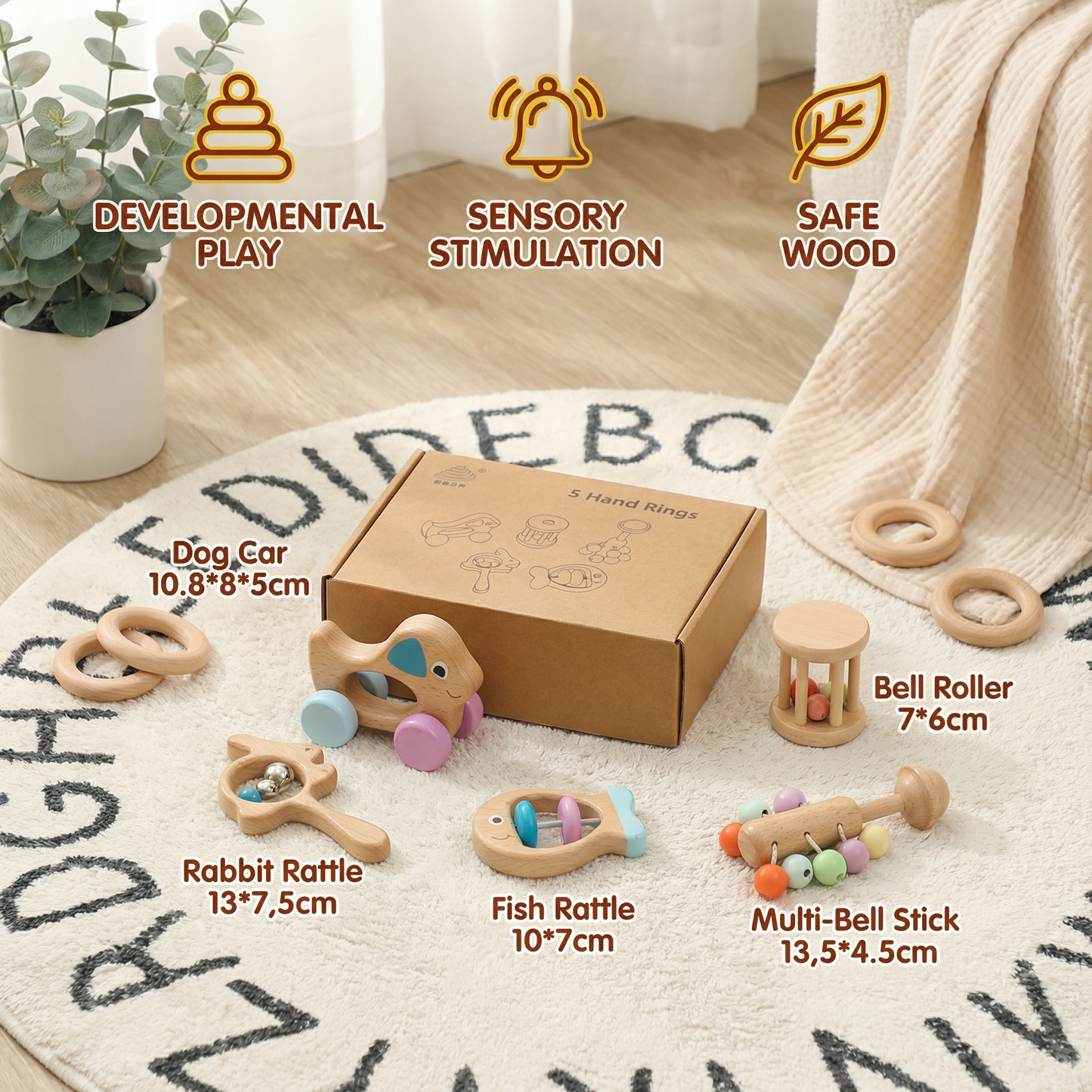 Wooden Baby Gift Set – Rattle & Musical Toy Set for Newborns