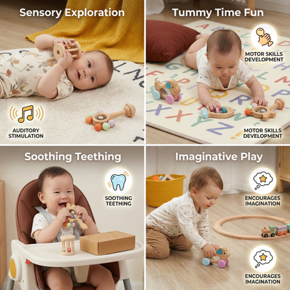 Wooden Baby Gift Set – Rattle & Musical Toy Set for Newborns