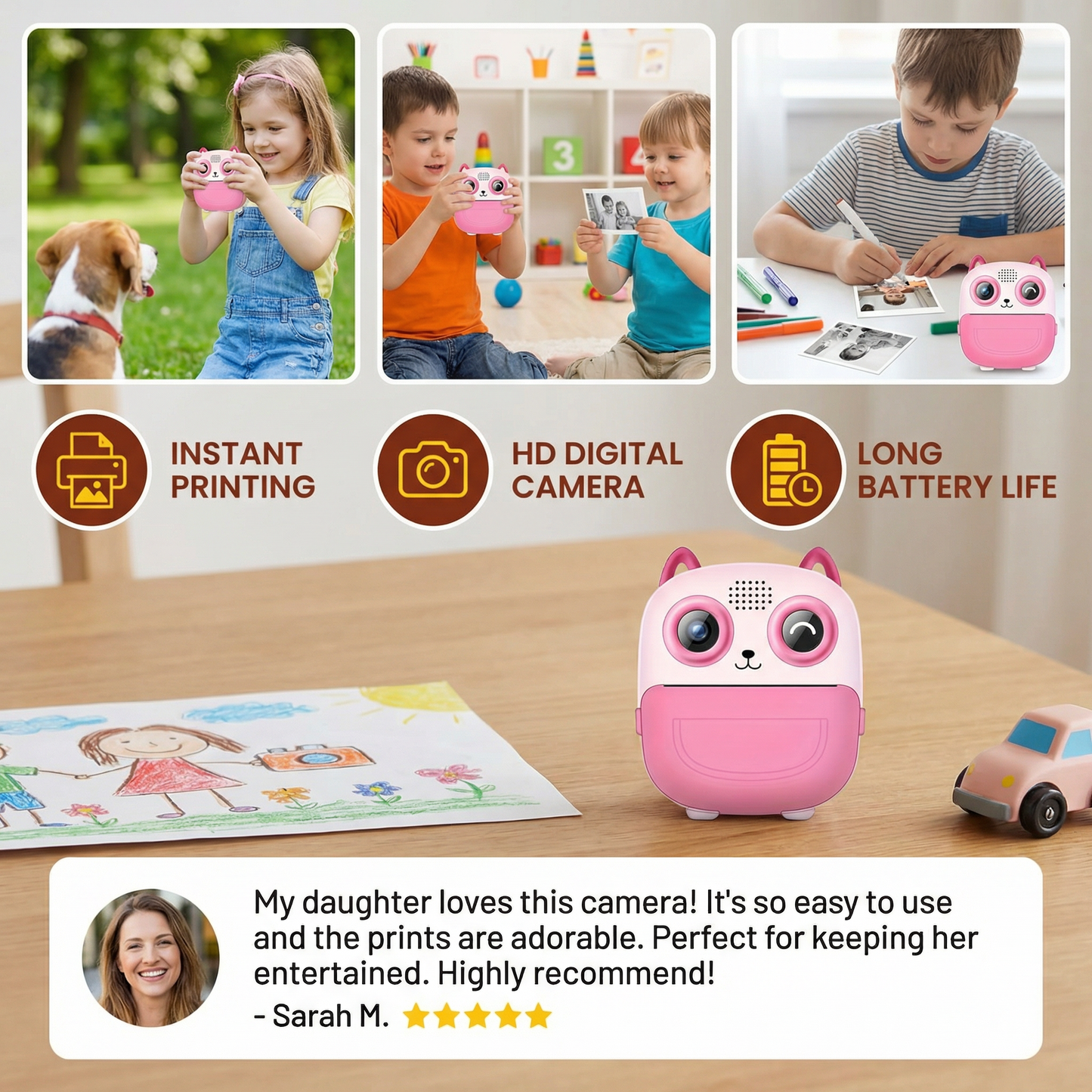 Kids Instant Print Camera – Mini HD Digital Camera with Built-in Printer