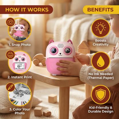 Kids Instant Print Camera – Mini HD Digital Camera with Built-in Printer