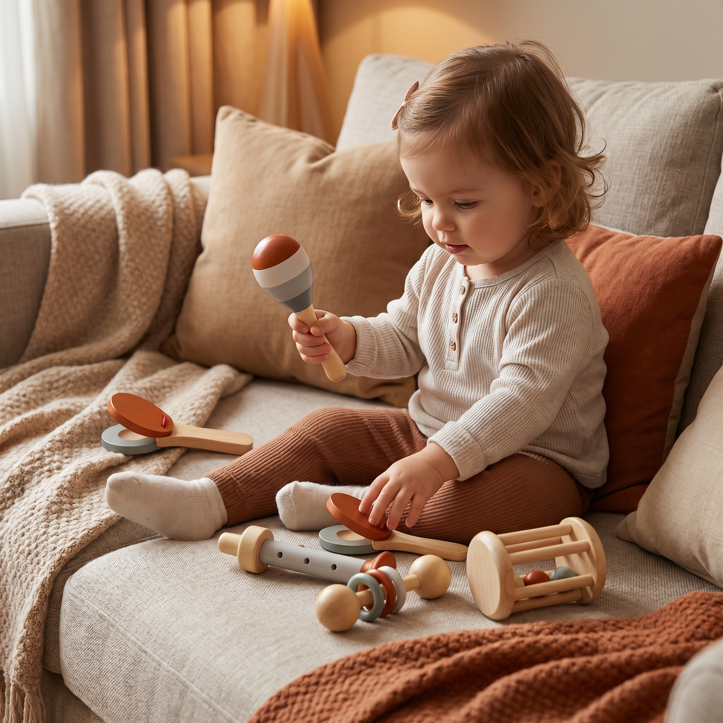 Montessori Wooden Baby Music Set – 5-Piece Sensory Rattle Toy Collection