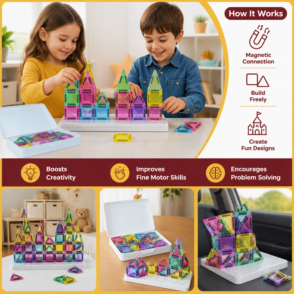 Compact Magnetic Tiles – 40-Piece Montessori Travel Set