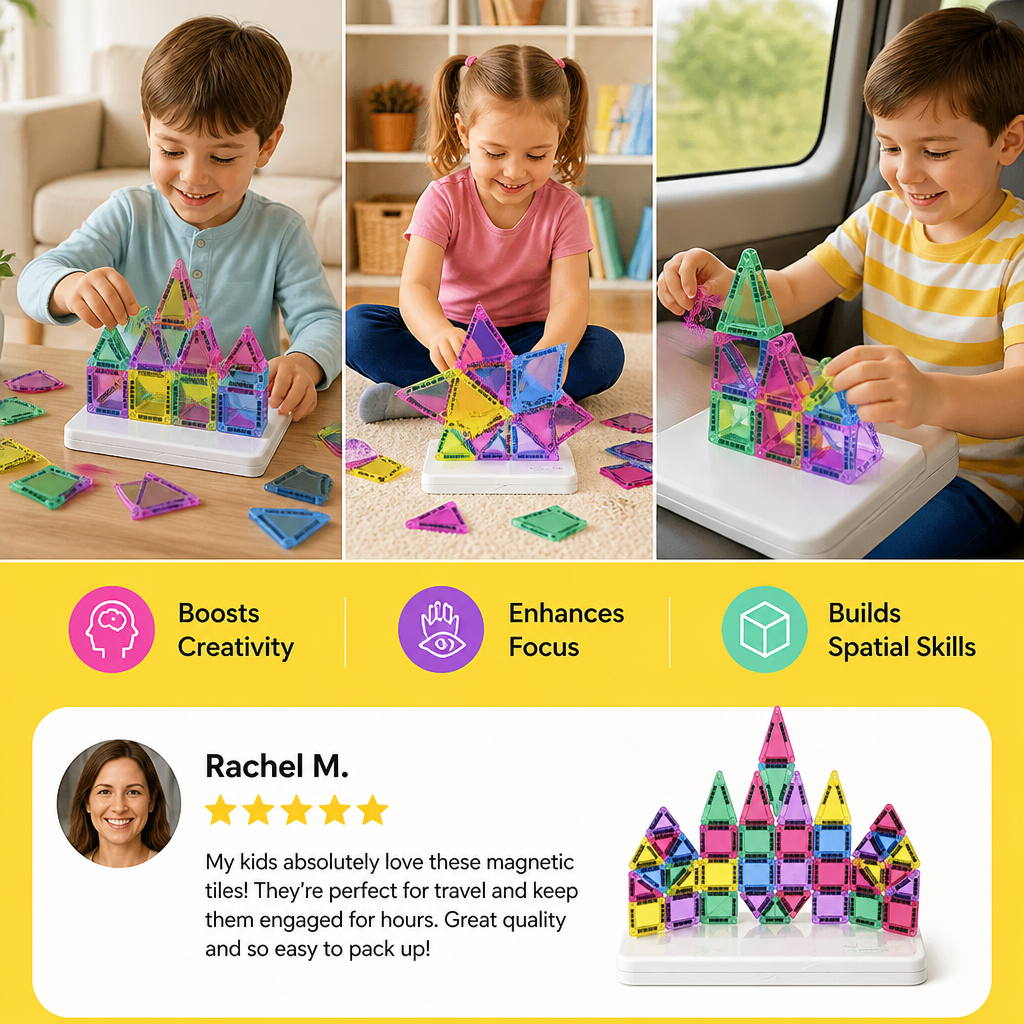 Compact Magnetic Tiles – 40-Piece Montessori Travel Set