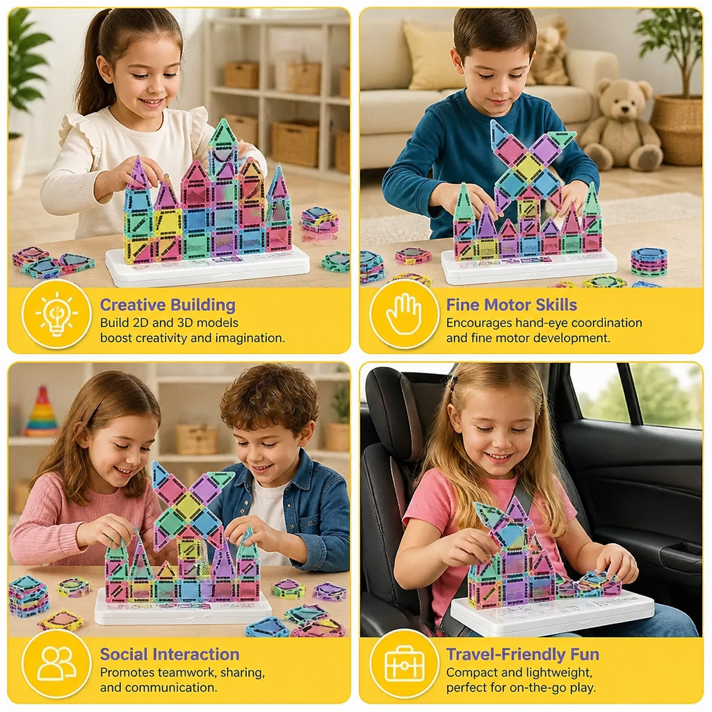 Compact Magnetic Tiles – 40-Piece Montessori Travel Set