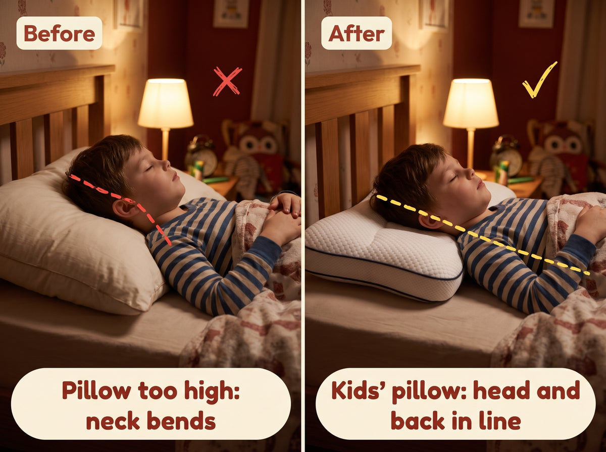 Child sleeping on a kids posture pillow