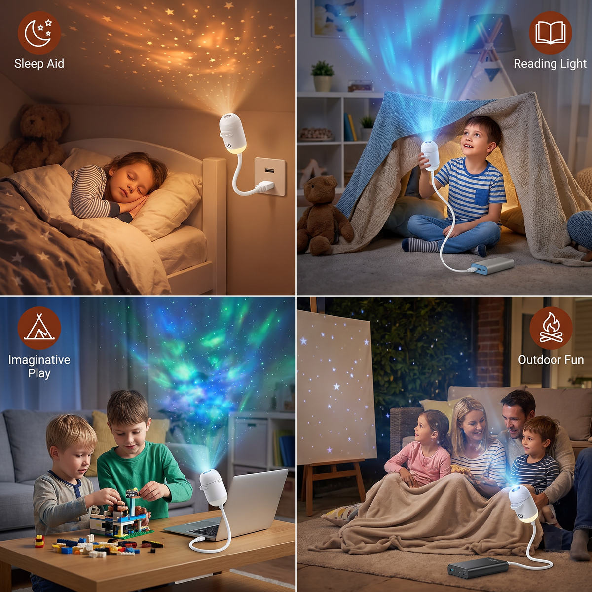 NightSky Dimmable USB Galaxy Projector with Stars & Aurora Effects