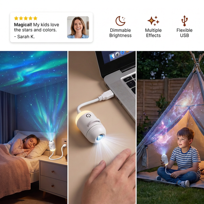 NightSky Dimmable USB Galaxy Projector with Stars & Aurora Effects