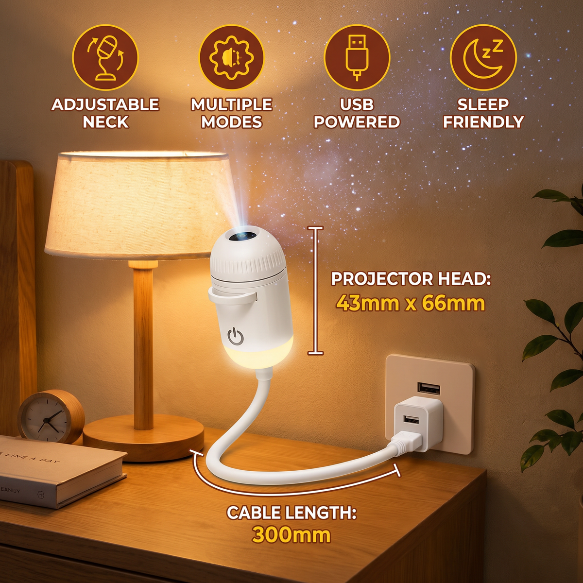NightSky Dimmable USB Galaxy Projector with Stars & Aurora Effects
