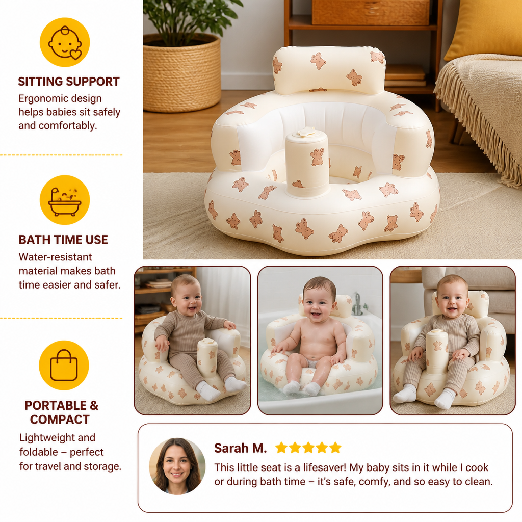 Inflatable Baby Floor Seat with Built-In Pump – Portable & Foldable