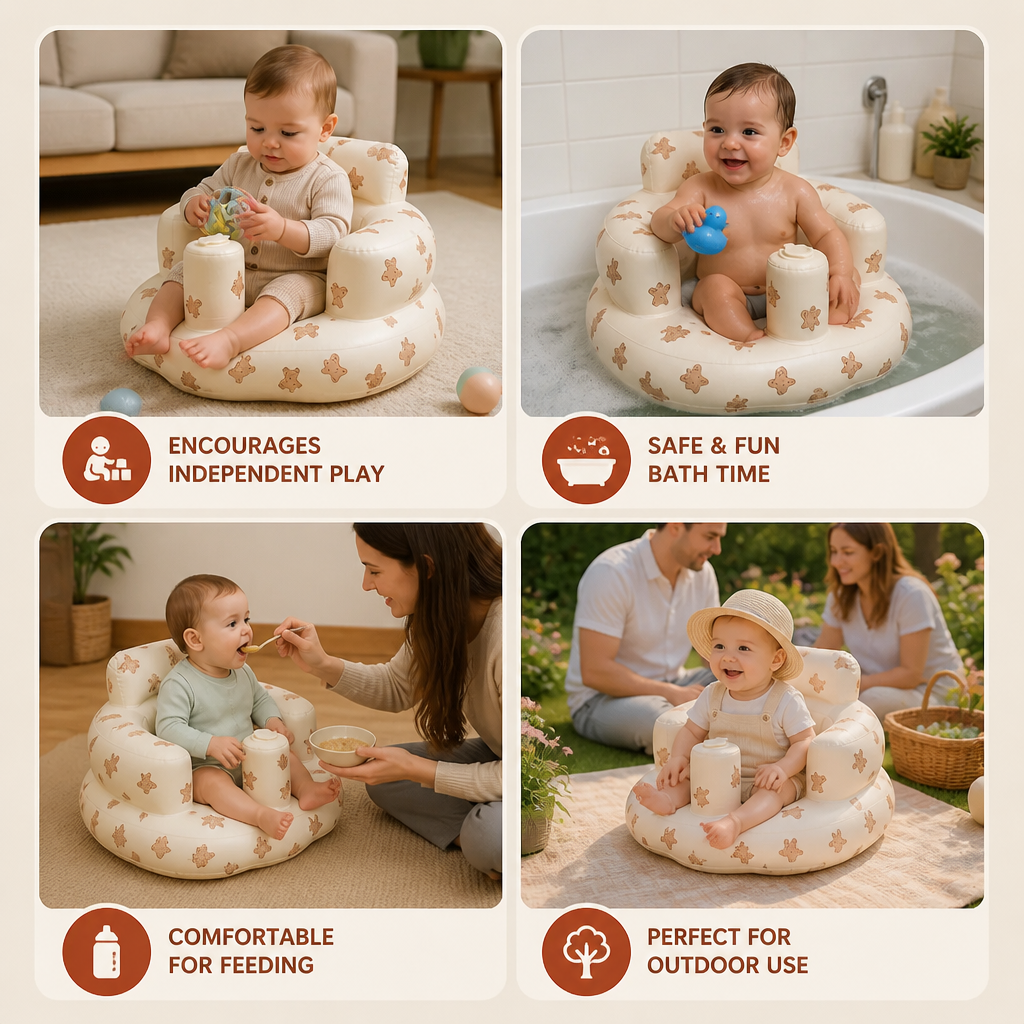 Inflatable Baby Floor Seat with Built-In Pump – Portable & Foldable