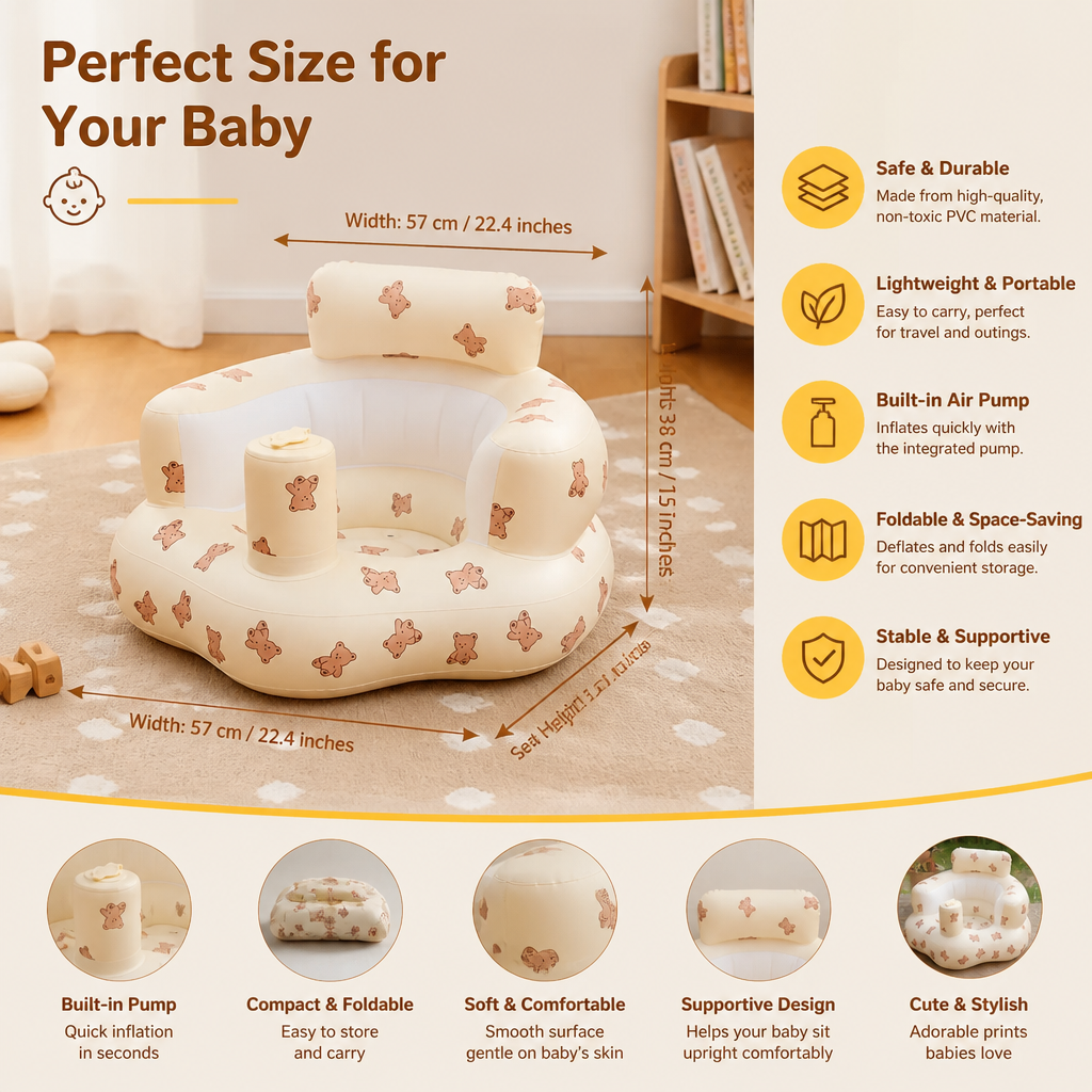 Inflatable Baby Floor Seat with Built-In Pump – Portable & Foldable