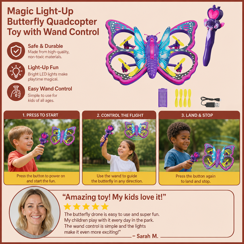 Magic Light-Up Butterfly Quadcopter Toy with Wand Control