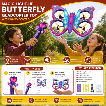 Magic Light-Up Butterfly Quadcopter Toy with Wand Control