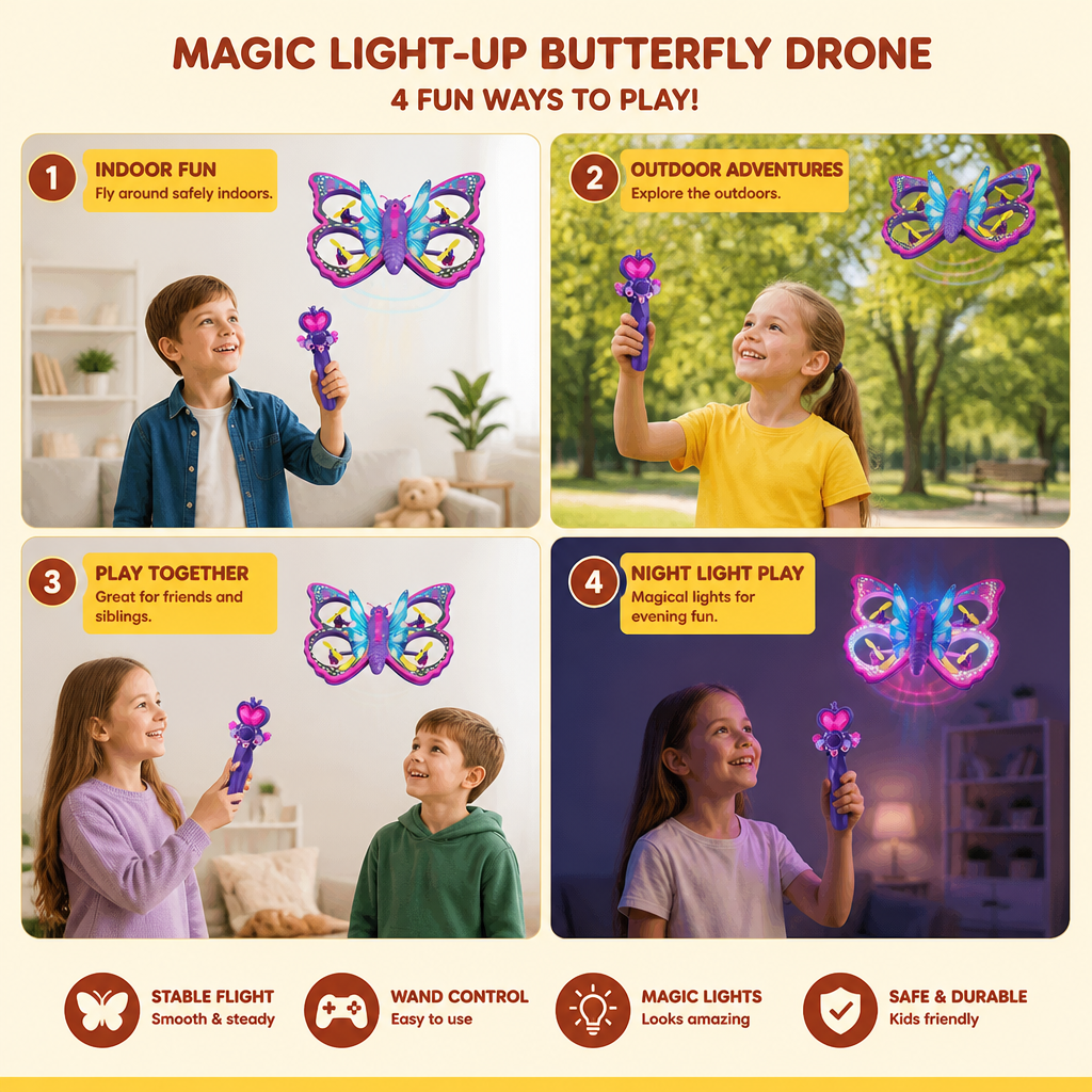Magic Light-Up Butterfly Quadcopter Toy with Wand Control