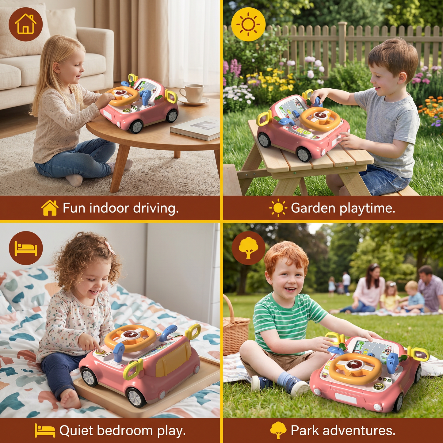Driving Simulator Toy with Steering Wheel and Screen for Kids