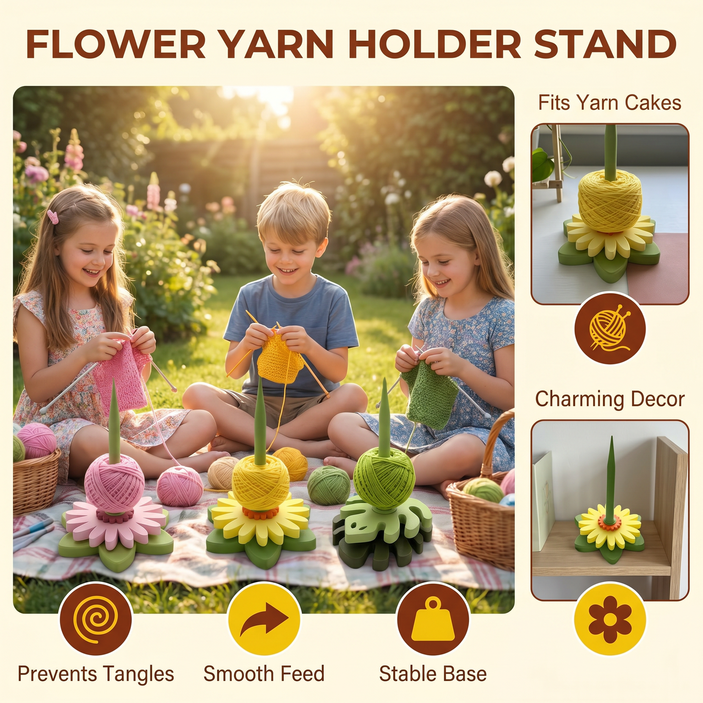 Flower Yarn Holder Stand for Knitting and Crocheting