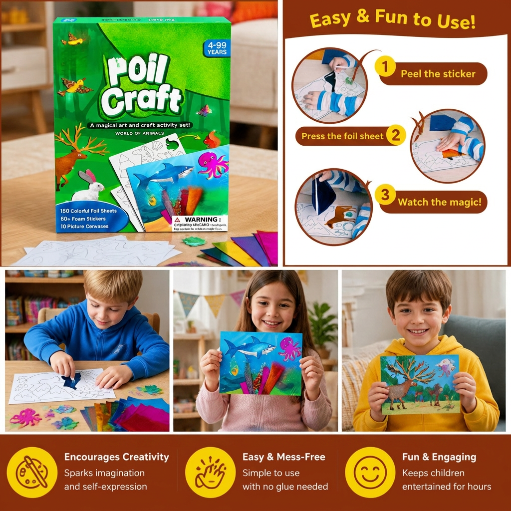 DIY Foil Art Kit – No-Mess Animal Crafts for Kids