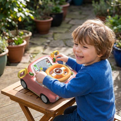 Driving Simulator Toy with Steering Wheel and Screen for Kids