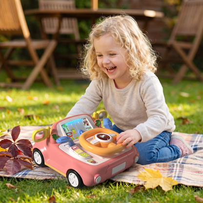 Driving Simulator Toy with Steering Wheel and Screen for Kids
