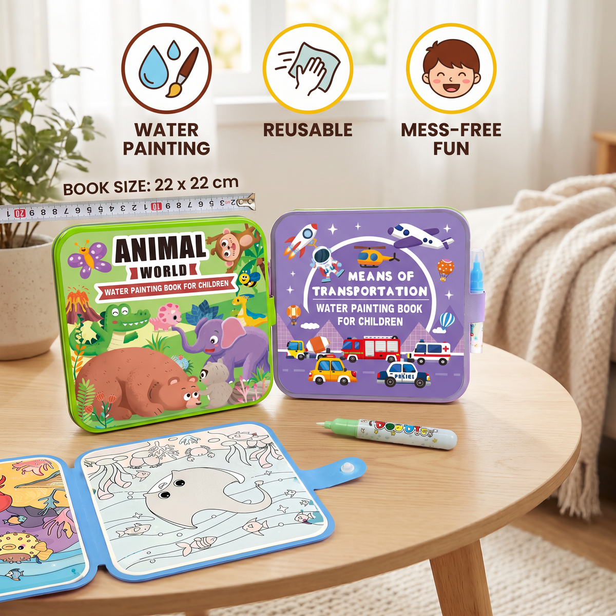 Magic Water Drawing Book – Reusable Mess-Free Colouring Fun