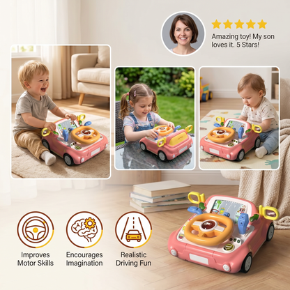 Driving Simulator Toy with Steering Wheel and Screen for Kids