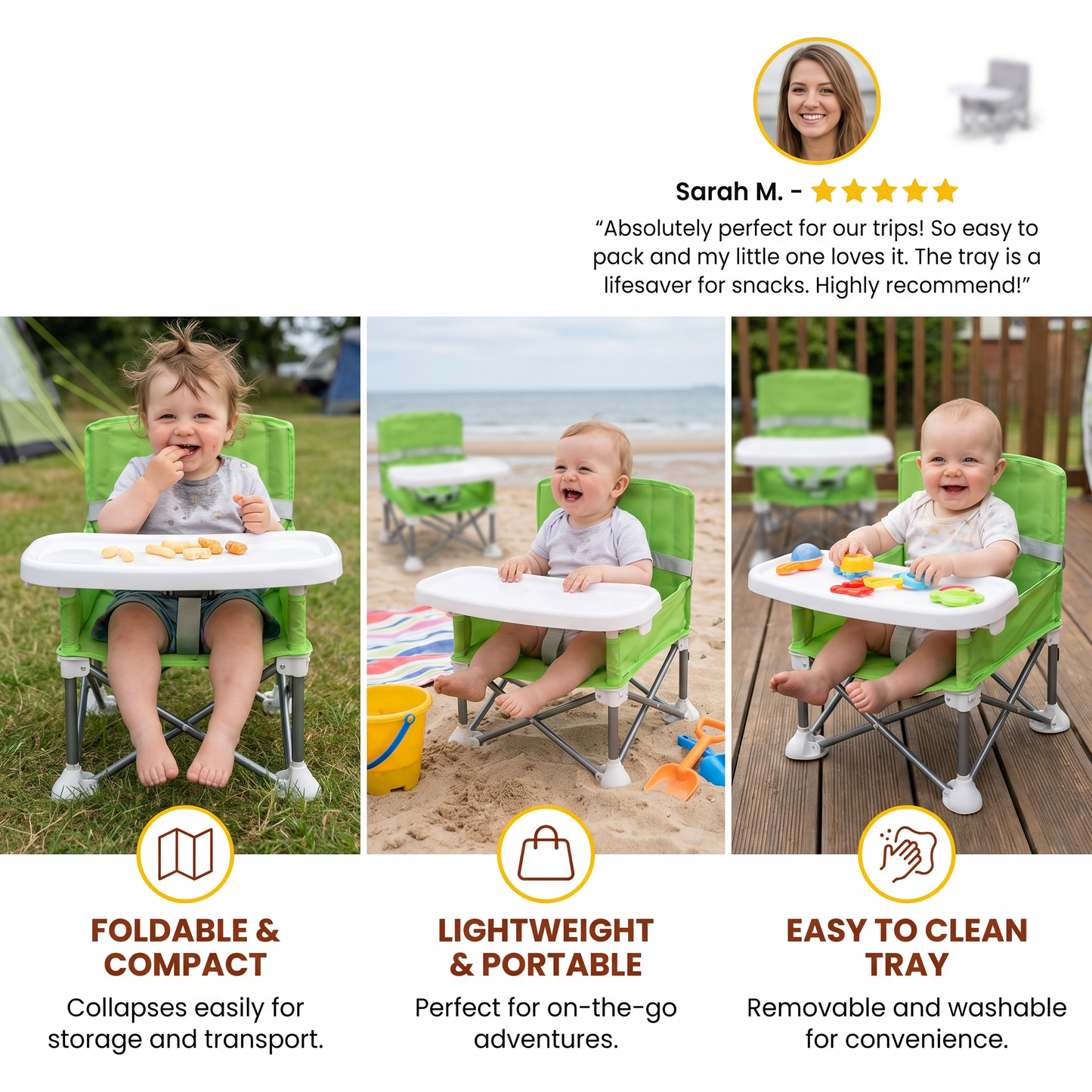 Foldable Baby Camping Chair with Tray for On the Go