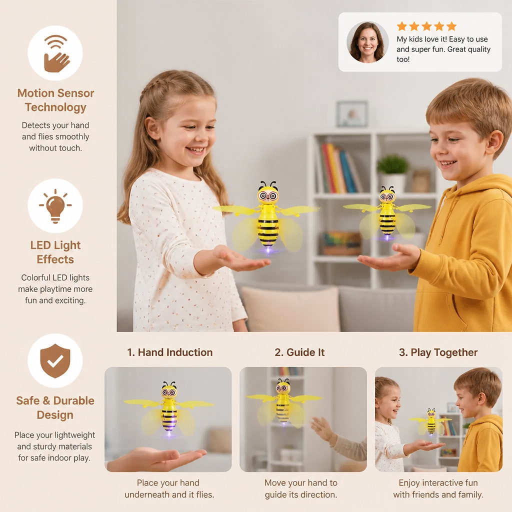 Hand-Controlled Flying Bee Toy with Motion Sensor and LED Lights