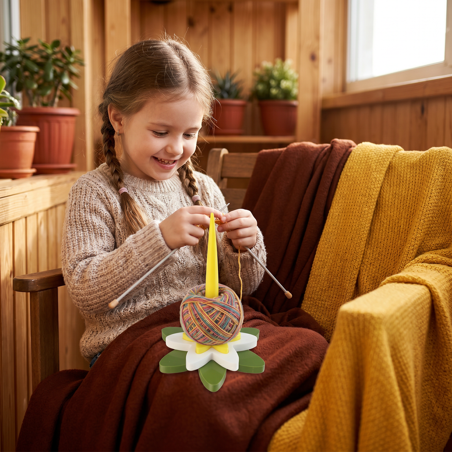 Flower Yarn Holder Stand for Knitting and Crocheting