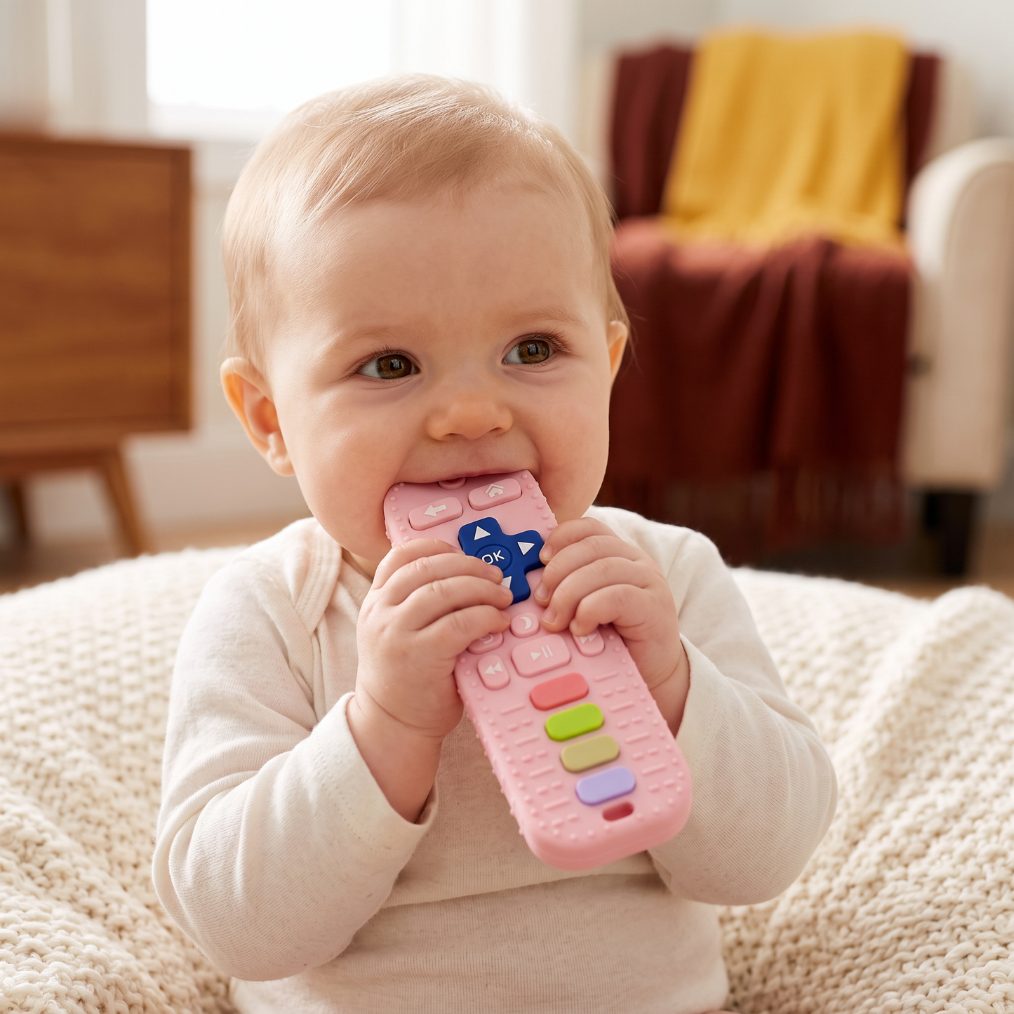 Silicone Remote Control Baby Teether – BPA-Free Sensory Chew Toy