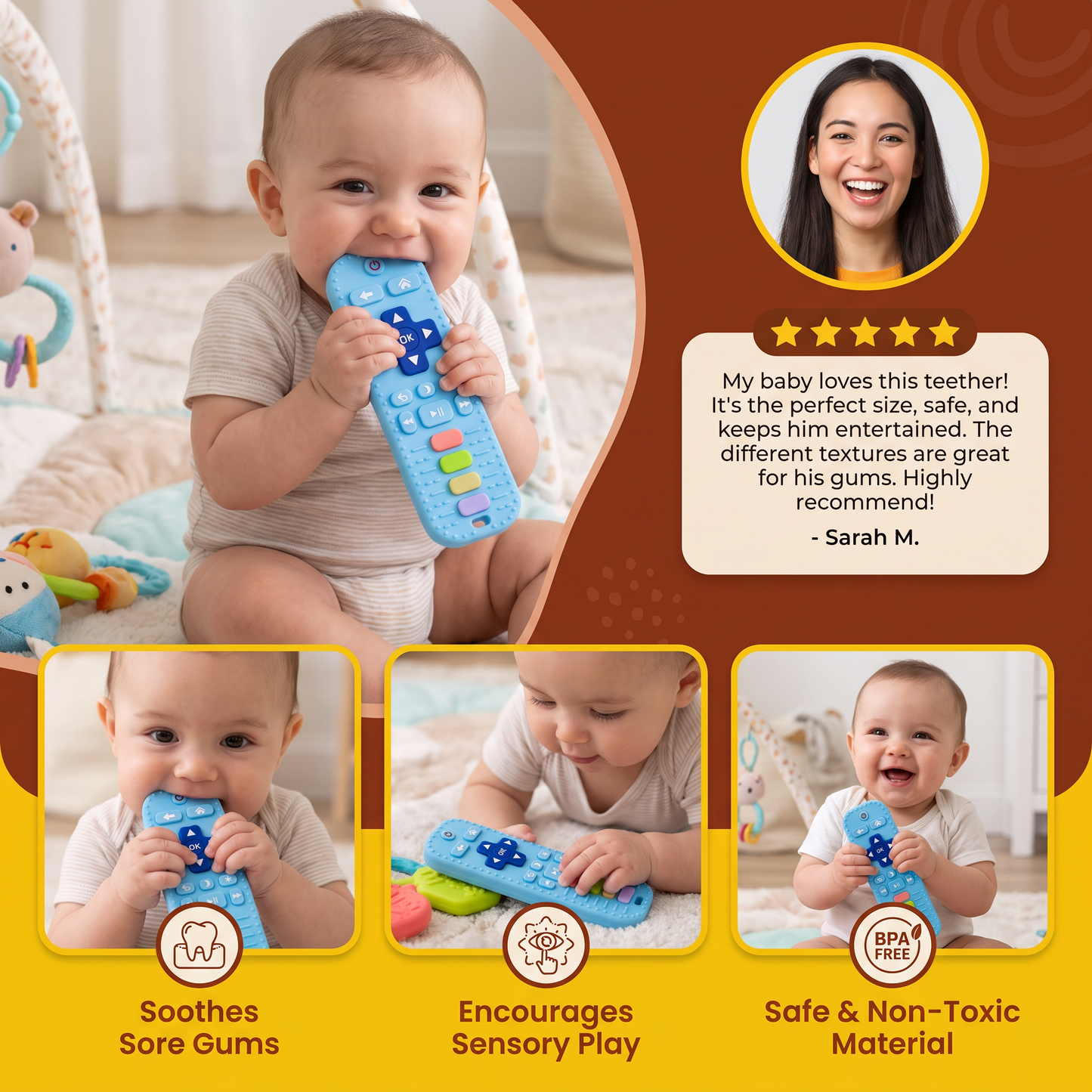 Silicone Remote Control Baby Teether – BPA-Free Sensory Chew Toy