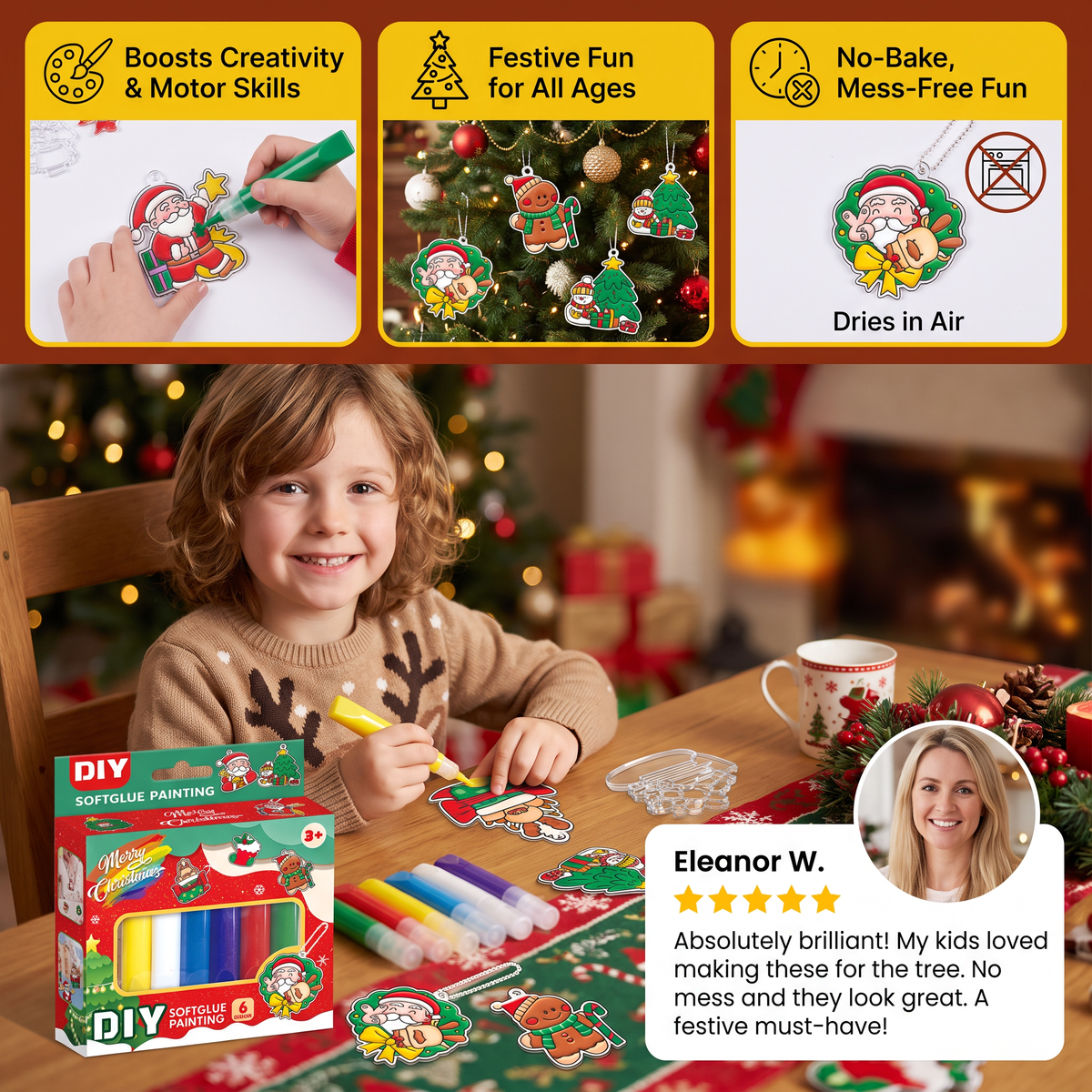 DIY Christmas No-Bake Glue Painting Ornament Craft Kit for Kids