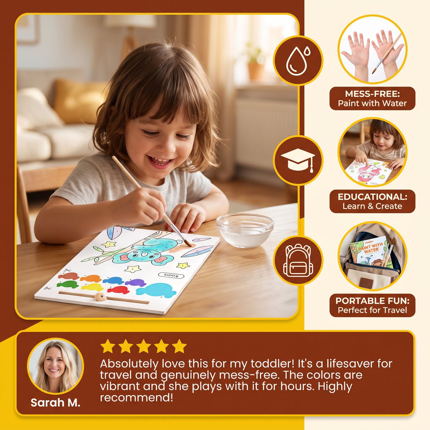Watercolor Painting Book with Brush – Mess-Free Paint with Water Fun