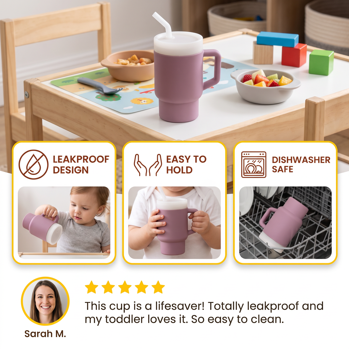 Leakproof Silicone Toddler Straw Cup