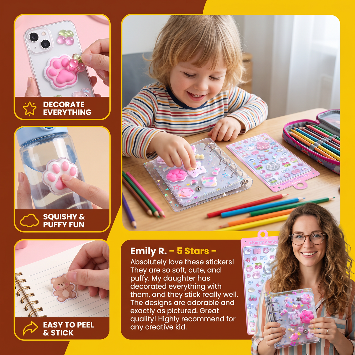 3D Squishy Pet Paw Stickers – Cute Puffy Stickers for Kids