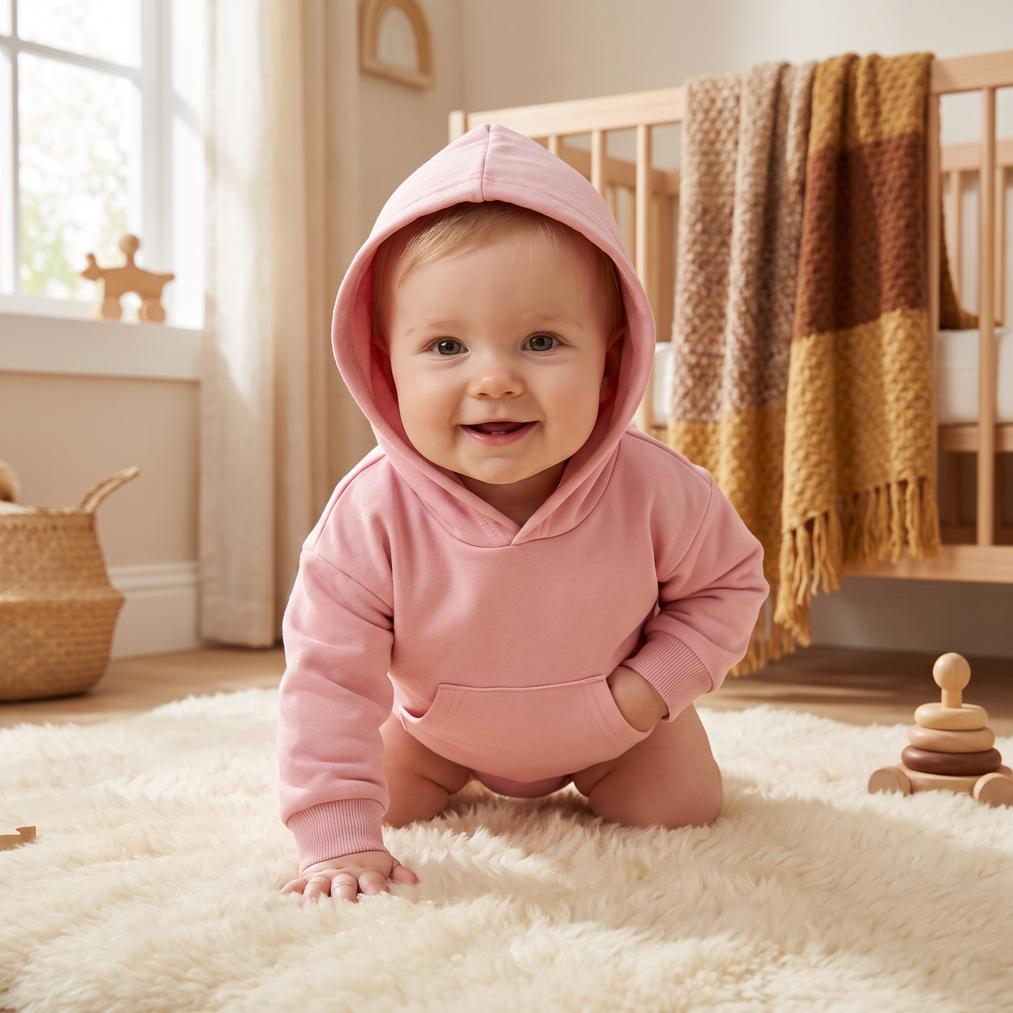 Hooded Baby Romper – Soft Long Sleeve Onesie with Front Pocket