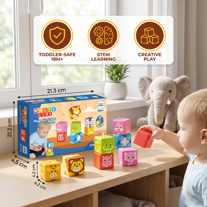 Toddler-Safe 4.2 cm Safari Animal Magnetic Building Cubes – STEM Learning Blocks